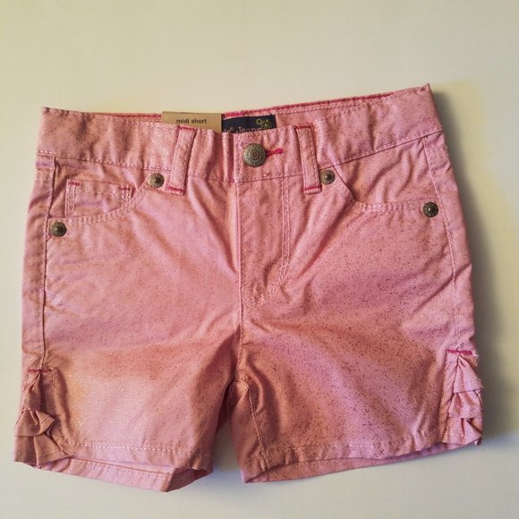 LEVIS Girls 2T & 3T Jacky Midi Adjust Waist Shorts Pink Stretch Denim New w Tags - Picture 2 of 7